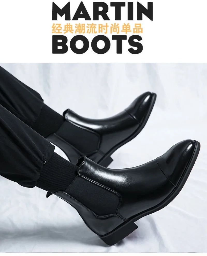 Luxury Brand Men Chelsea Boots Fashion Pointed Toe High Top Leather Boots Business Dress Boots for Men 2025New Casual Ankle Boot