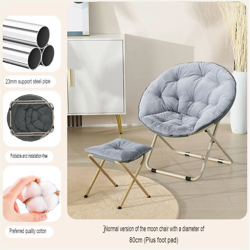 Comfortable Faux Fur Saucer Chair Round Folding Lounge Chair Living Room Flexible Seating for Adults Big Moon Shape Decorative