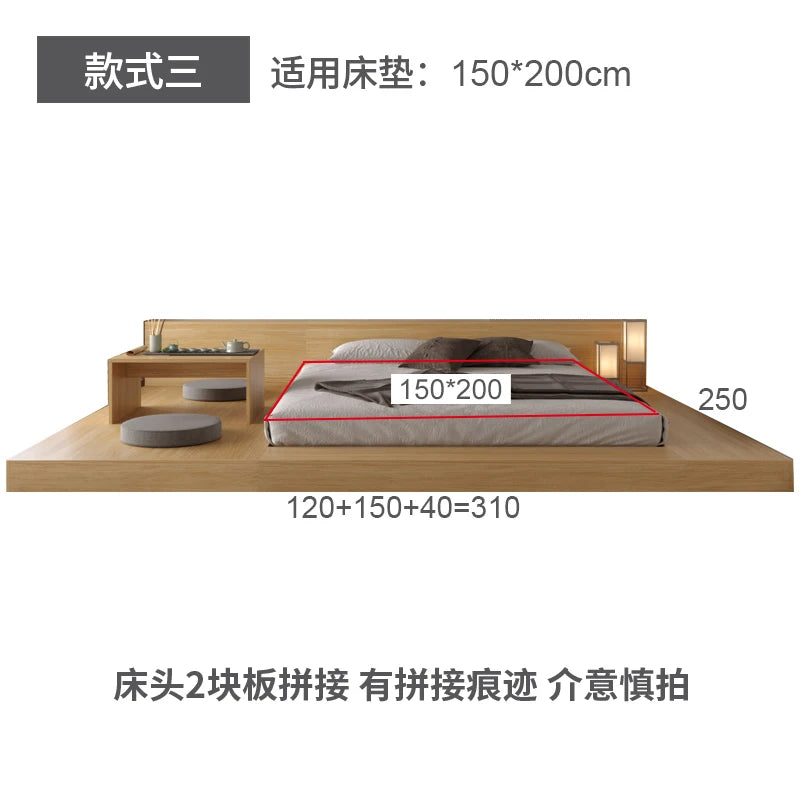 Japanese style extra large tatami low bed, modern simple double floor-to-ceiling panel bed, floor-to-ceiling floor platform low