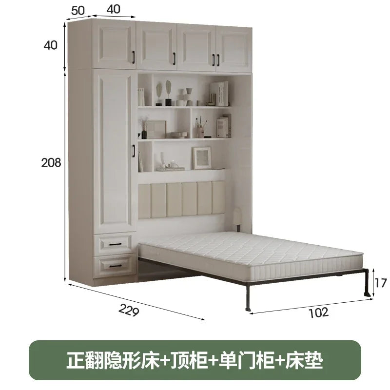 European Murphy Bed With Closet Organizer Drawers Full Size Bed Space-Saving Sleeping Salon Letto Matrimoniale Unique Furniture