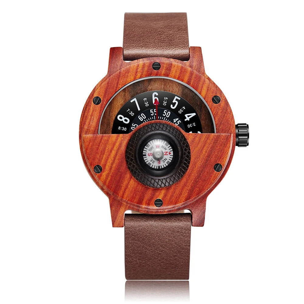 Fashion Wood Watch Men Turntable Compass Man Watch Vintage Wooden Watches Men's Male Wristwatch Clock Luxury relógio masculino