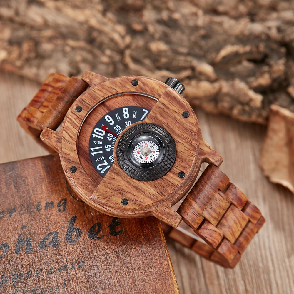 Fashion Wood Watch Men Turntable Compass Man Watch Vintage Wooden Watches Men's Male Wristwatch Clock Luxury relógio masculino