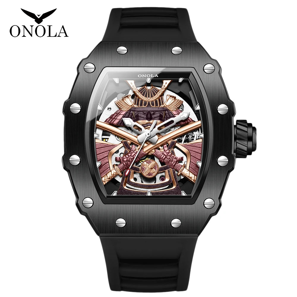 ONOLA 3865 Automatic Mechanical Tonneau Watch For Men Luxury Cool Watch Large Dial Silicone Men Watch reloj automático hombre
