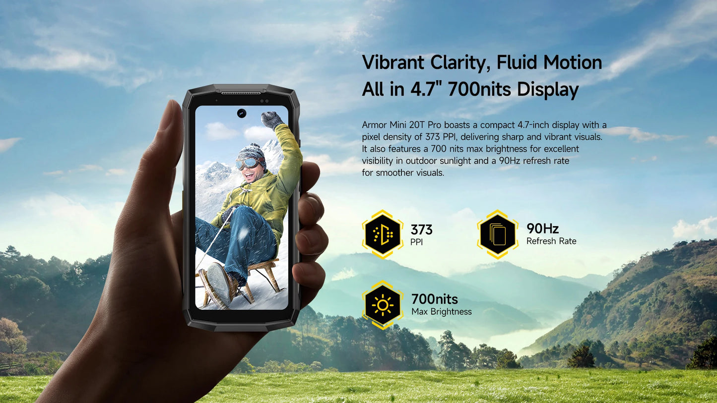 【World Premiere】Ulefone Armor Mini 20T Pro 5G 4.7" Display Rugged Phone LED Light Android 14 Smartphone 6200mAh 16GB+256GB 33W