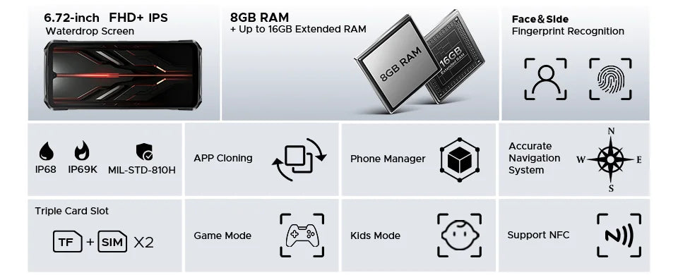 Global Version DOOGEE S119 Rugged Phone 6.72" FHD+ IPS Screen 8GB+512GB 100MP Main Camera 10200mAh battery 33W Android 14 NFC