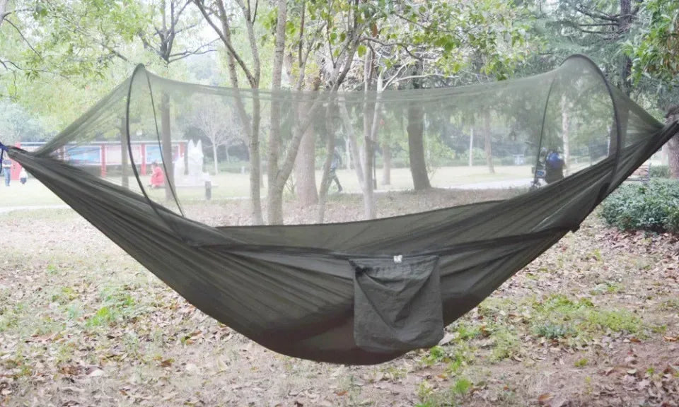 Lightweight Parachute Fabric Outdoor Hammock with Net for Camping Travel 250x120cm