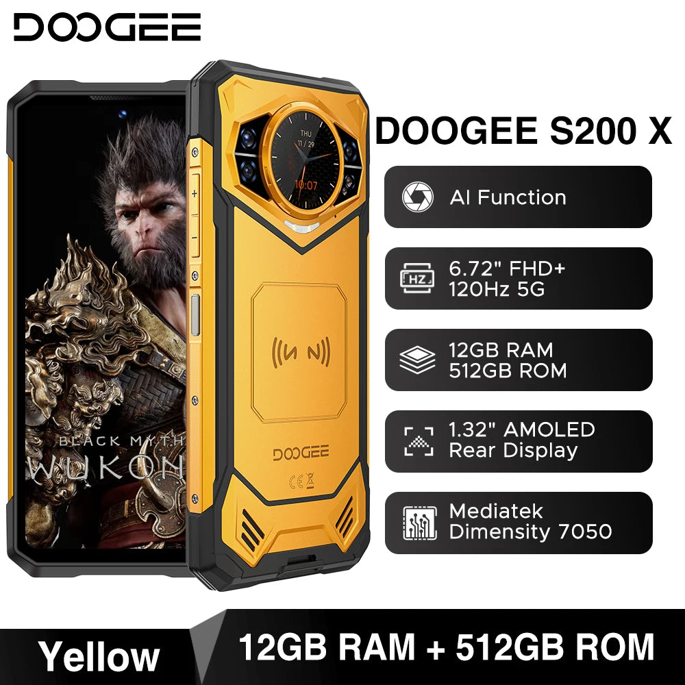 Global Version DOOGEE S200 X 5G Rugged Phone 32GB 512GB 6.72" FHD+ 120Hz Display MTK Dimensity 7050 10100mAh Large battery