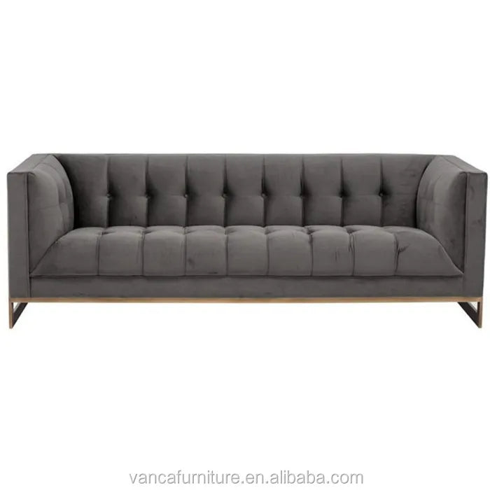 European Style modern Grey Velvet Hotel Living room U shape Sofa 2 seater with gold frame