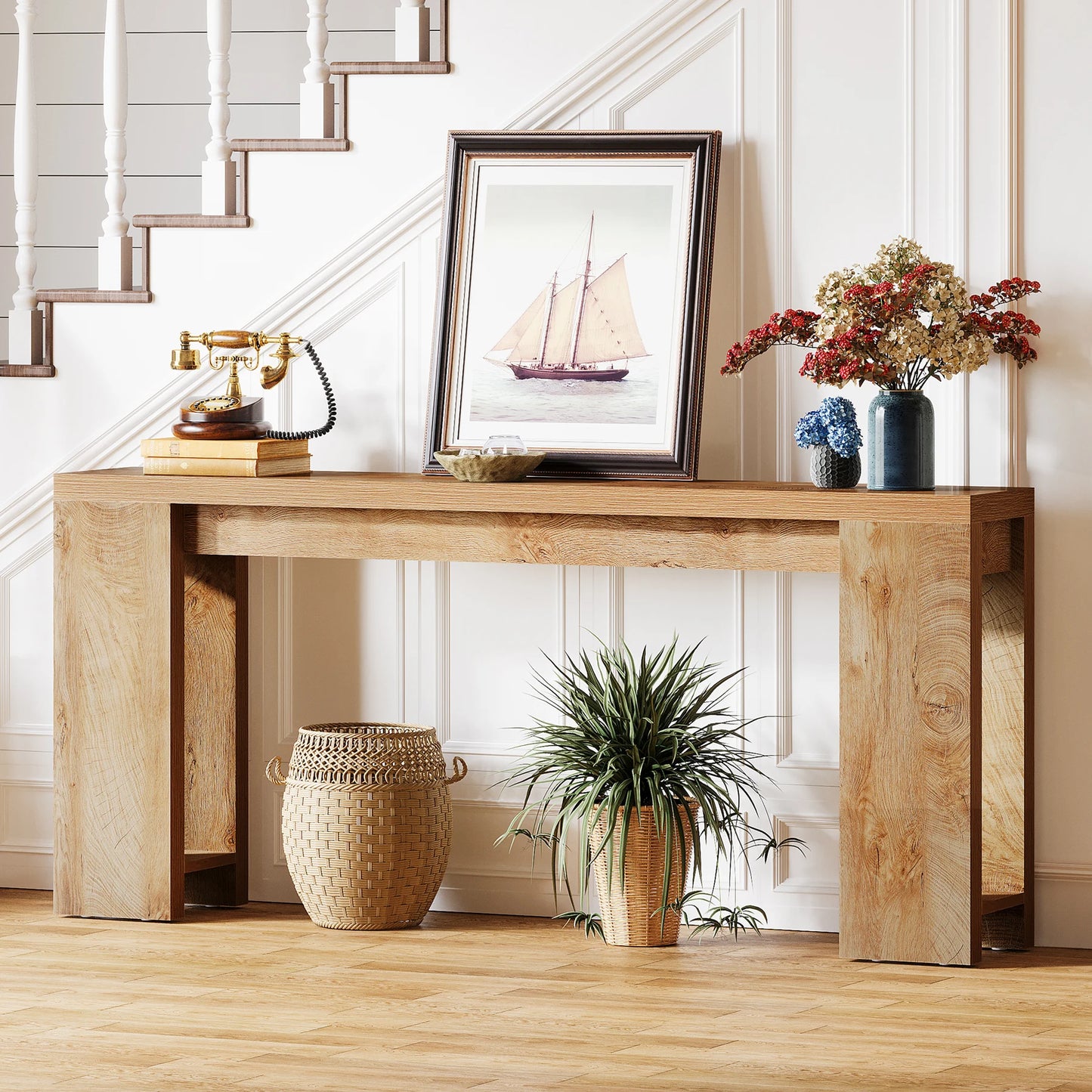 Tribesigns 63-Inch Long Console Table, Farmhouse Wooden Sofa Table Behind The Couch, Narrow Entryway Table for Entrance, Hallway