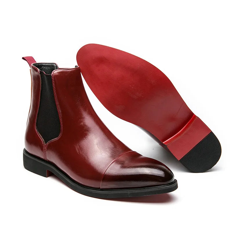 Luxury Brand Men Chelsea Boots Fashion Pointed Toe High Top Leather Boots Business Dress Boots for Men 2025New Casual Ankle Boot