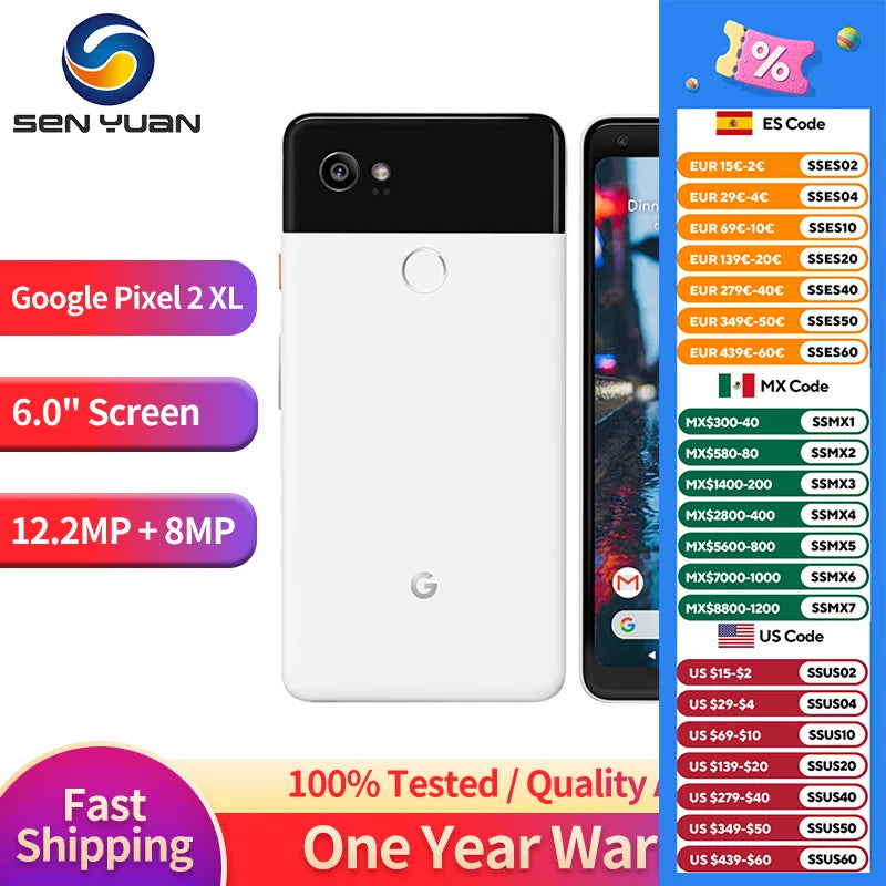 Google Pixel 2 XL 4G bands 4GB RAM 64GB/128GB ROM 12MP NFC Fingerprint Smartphone Cell Phone Original Unlocked 99% New