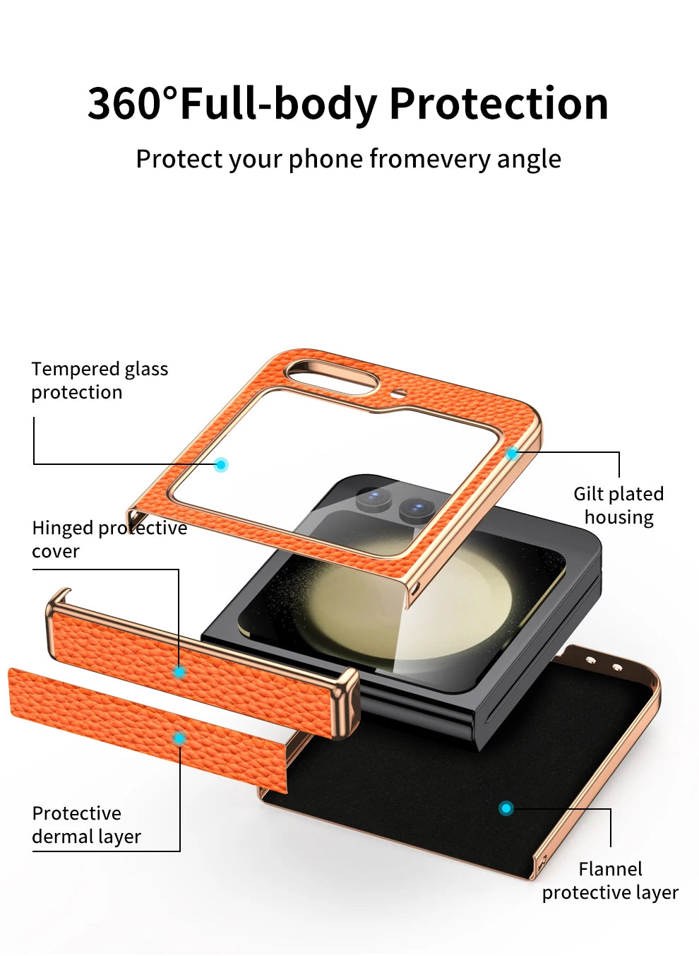 Cowhide Leather Phone Case for Samsung Galaxy Z Flip7 Flip6 Flip5 Flip 7 6 5 Luxury Hinge Protection Cover with Tempered Glass