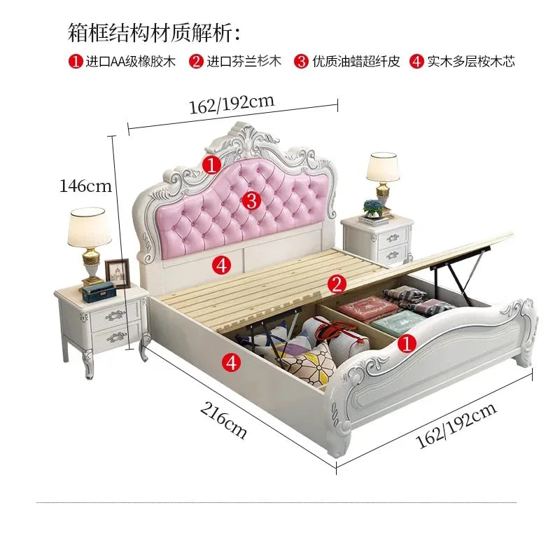 Princess Wood Frame Bed Modern Platform Designer Wooden Full Set Bed Double Headboards Luxury Camas De Dormitorio Home Furniture