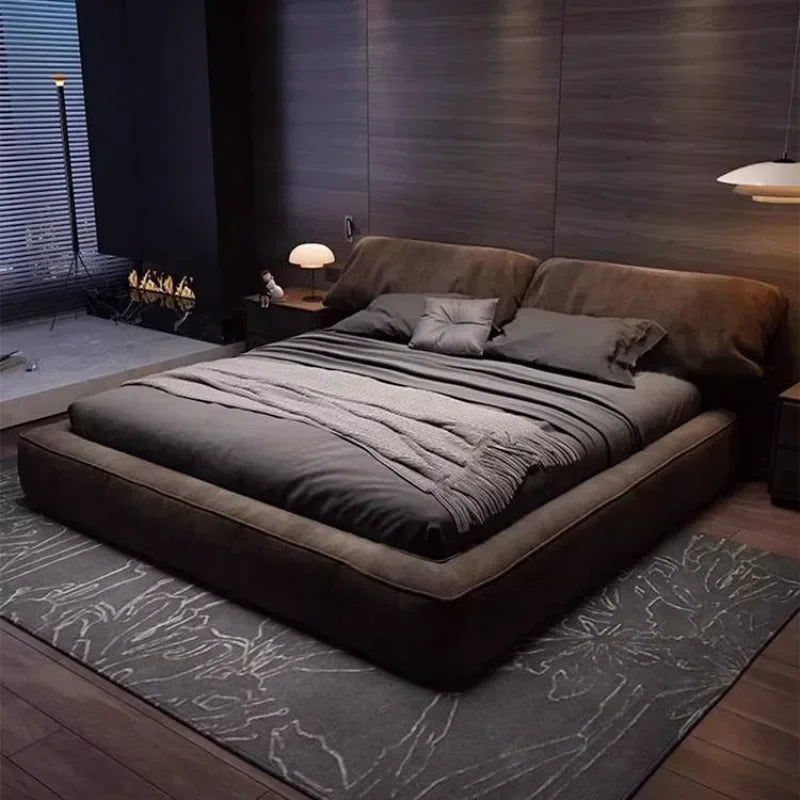 1.8 Meters 1.5 Meters Cloth Bed Cream Wind Simple Modern Double Master Bedroom Queen Bed Frames Black Coffee Color Soft Bed