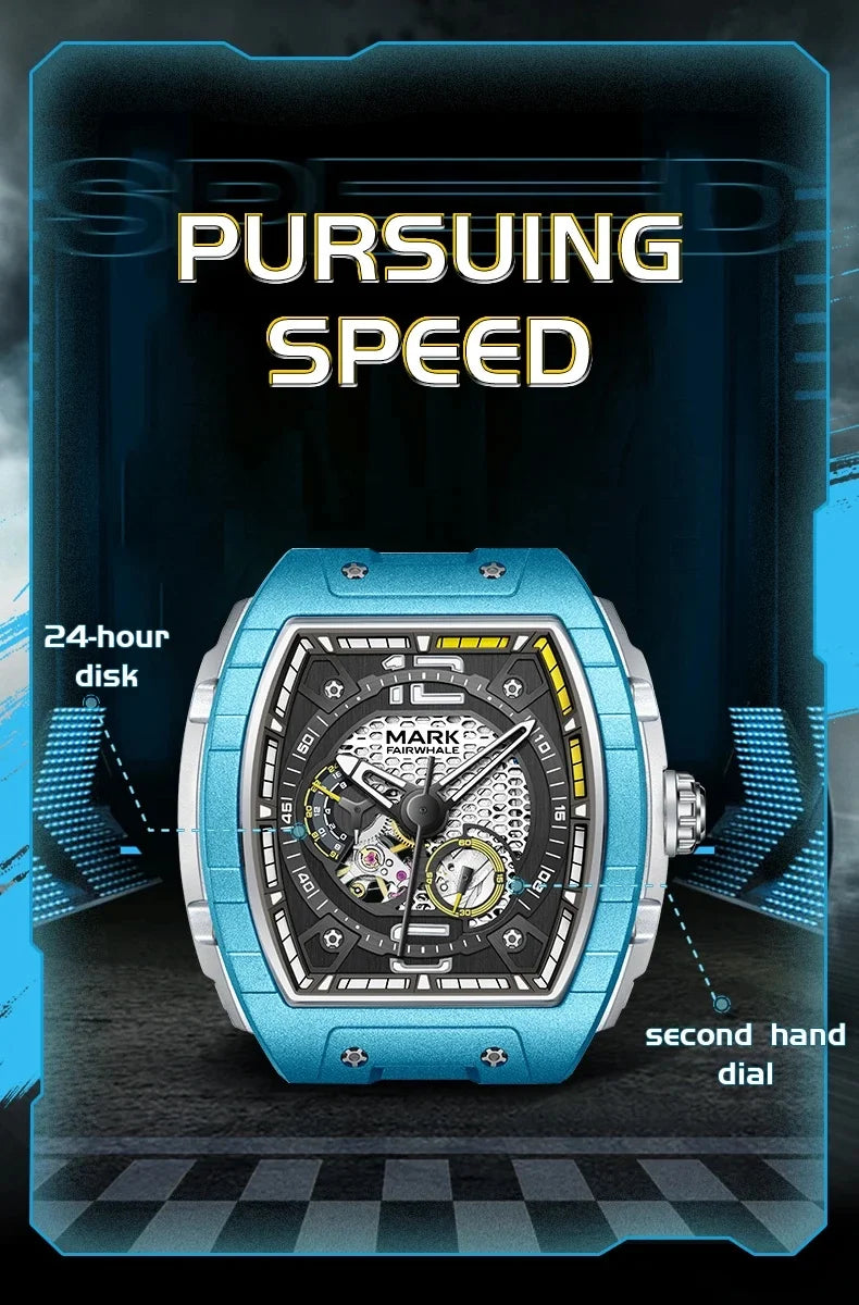 Mark Fairwhale New Men Automatic Watches Tourbillon Mechanical Watch Tonneau Dial Luminous Waterproof Fashion for Men Wristwatch