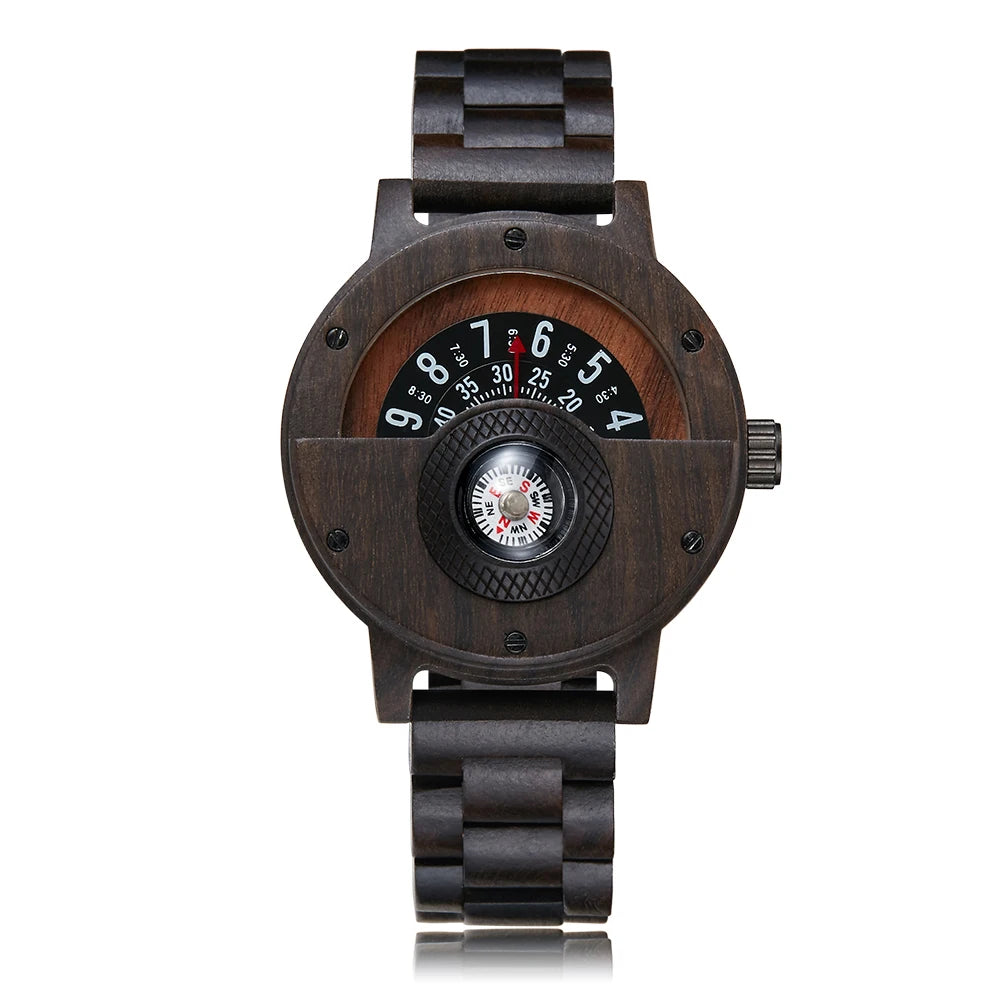 Fashion Wood Watch Men Turntable Compass Man Watch Vintage Wooden Watches Men's Male Wristwatch Clock Luxury relógio masculino