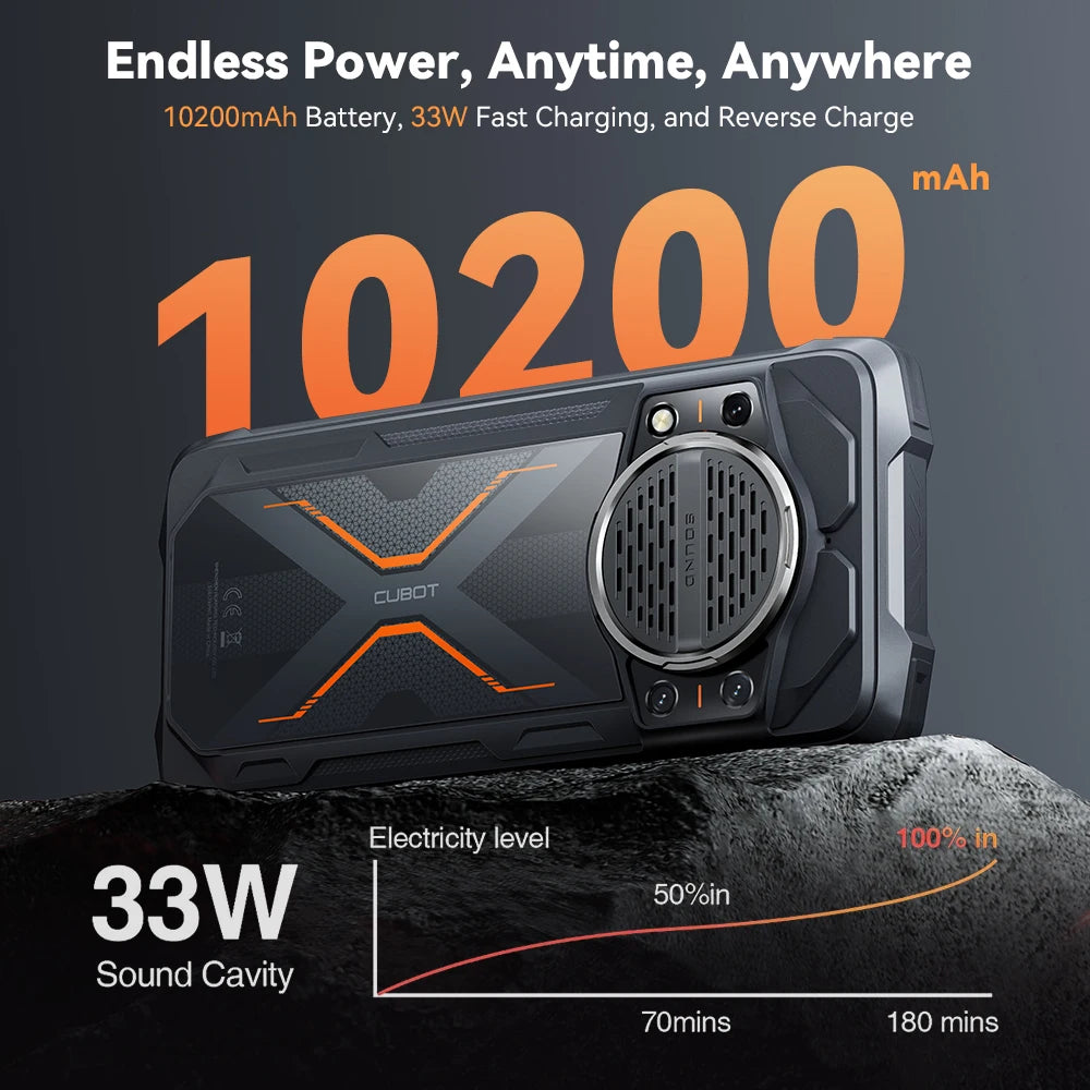 Cubot KingKong Power 3, Rugged Smartphone Android, 123dB Speaker, Helio G99,120Hz 6.72" Screen,Up to 24GB+256GB,10200mAh Battery