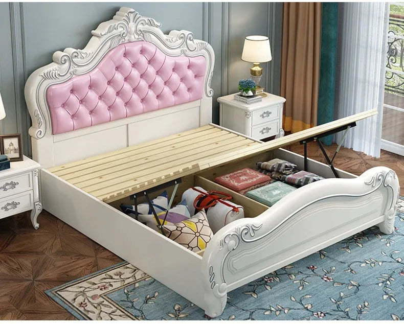 Princess Wood Frame Bed Modern Platform Designer Wooden Full Set Bed Double Headboards Luxury Camas De Dormitorio Home Furniture