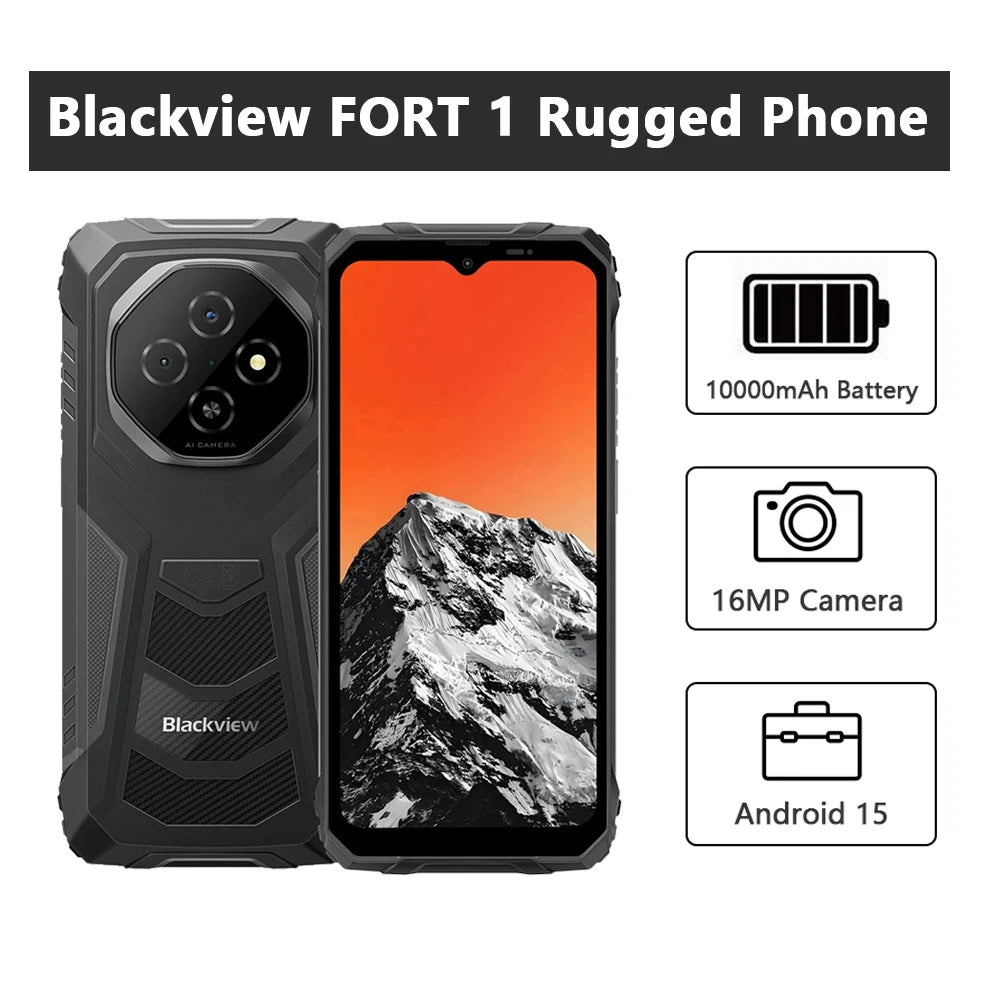 Blackview FORT 1 Rugged Smartphones Android 15 Unisoc T615 6.56 Inch HD+ Display 8GB RAM 256GB ROM 10000mAh Mobile Phone NFC