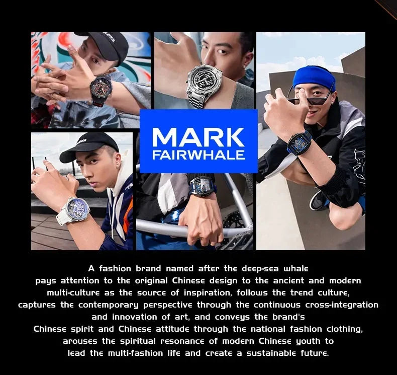 Mark Fairwhale 2025 New Top Brand Men Quartz Watch Arabic numerals Rotating Dial Roulette Automatic Watch Diamond Luminous Hand