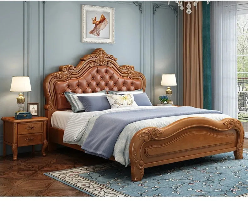 Princess Wood Frame Bed Modern Platform Designer Wooden Full Set Bed Double Headboards Luxury Camas De Dormitorio Home Furniture