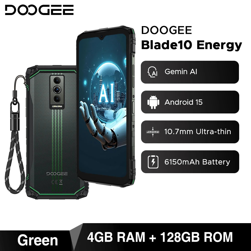 Global Version DOOGEE Blade10 Energy Rugged Phone Ultra-thin Android 15 6150mAh Battery 6.56'' Screen Widevine L1 Smartphone