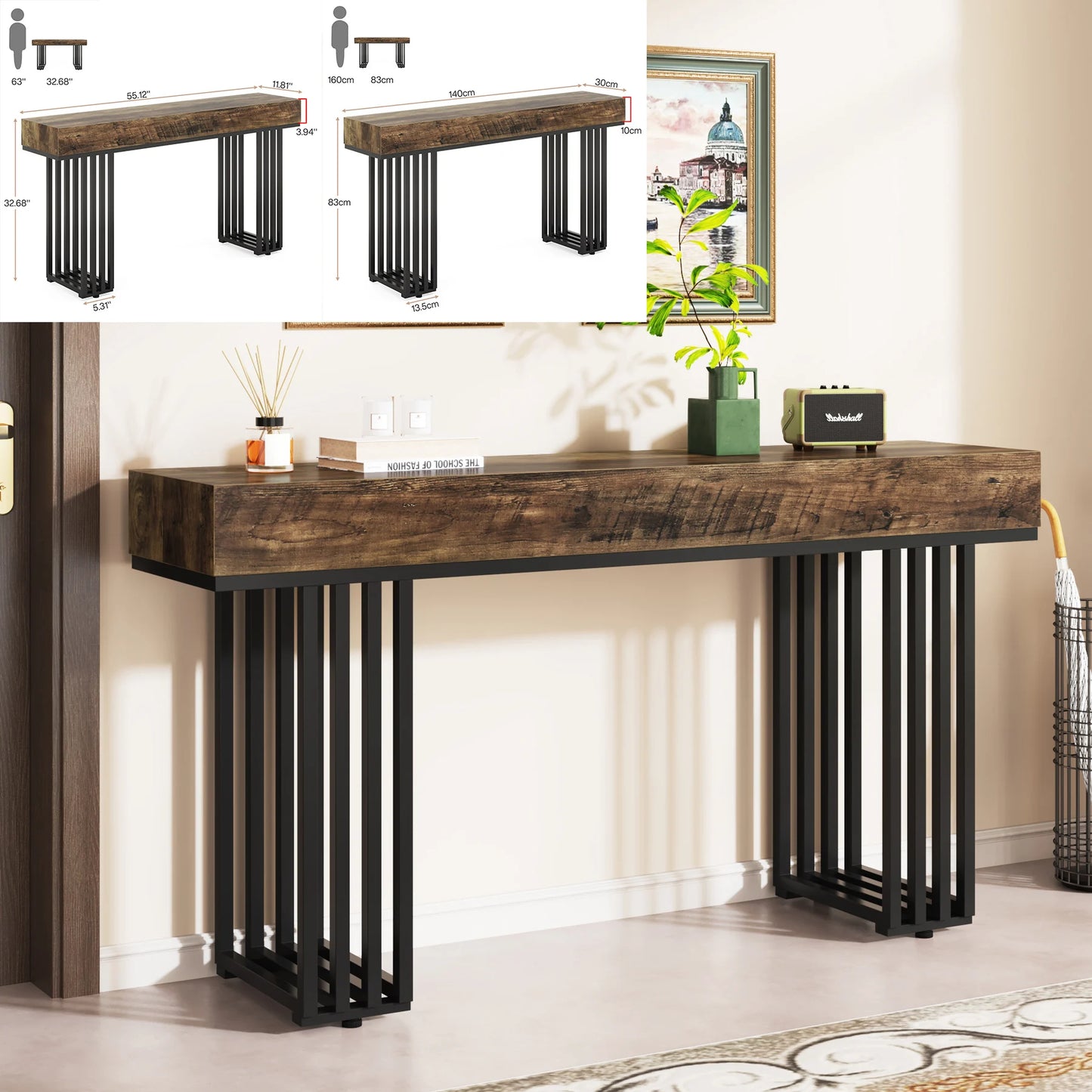 Tribesigns 63-Inch Long Console Table, Farmhouse Wooden Sofa Table Behind The Couch, Narrow Entryway Table for Entrance, Hallway