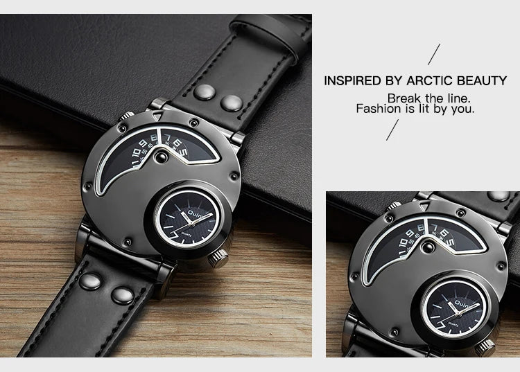 Oulm Designer Brand Luxury Watches For Men Dual Time Quartz Watch Casual Man Leather Watch Sport Male Clock Relogio Masculino