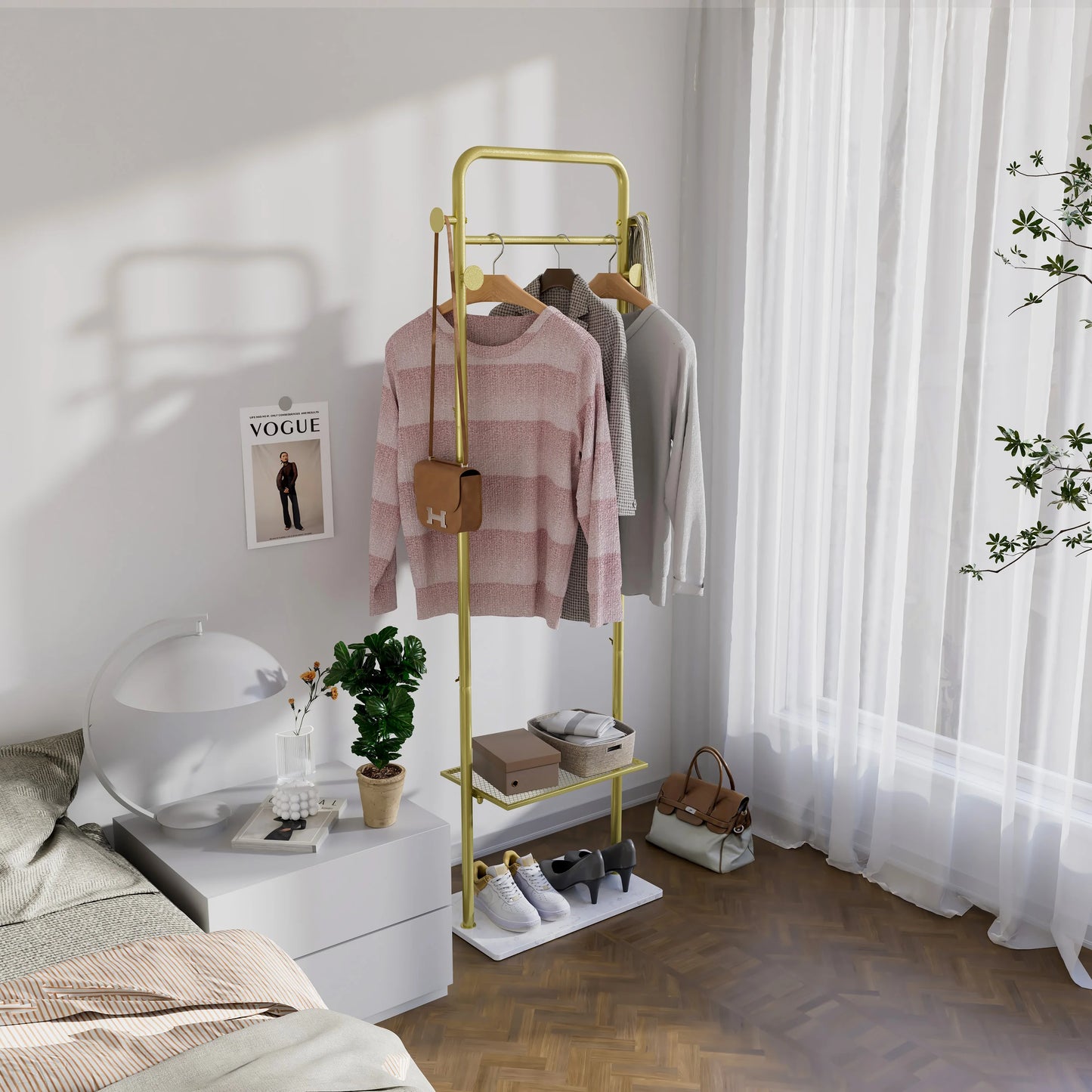 Wisfor Metal Gold Coat Racks Freestanding, Coat Hanger Stand, Hall Coat Rack for Hanging Hats, Scarves, Bags