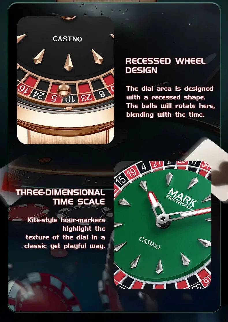 Mark Fairwhale 2025 New Top Brand Men Quartz Watch Arabic numerals Rotating Dial Roulette Automatic Watch Diamond Luminous Hand
