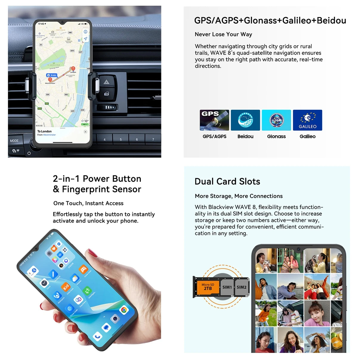 Blackview WAVE 8 Smartphone 6.56'' HD+IPS Display 5000mAh Battery 4GB+128GB/ 256GB Octa Core Cell Phone 8MP Camera Android 14