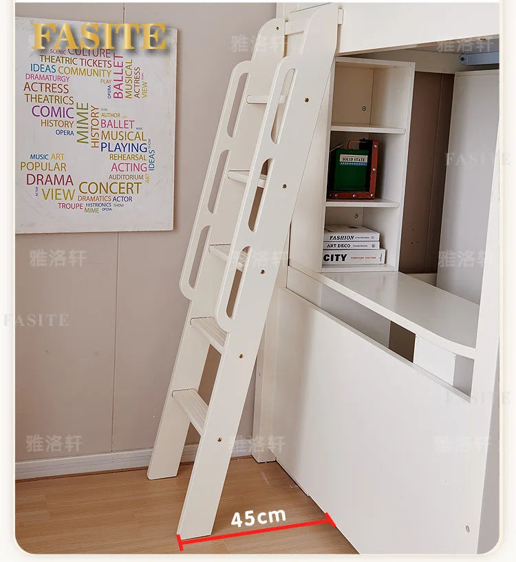 Children's bunk wooden bed Girl with wide and high guardrail with slide Small apartment Castle treehouse bed