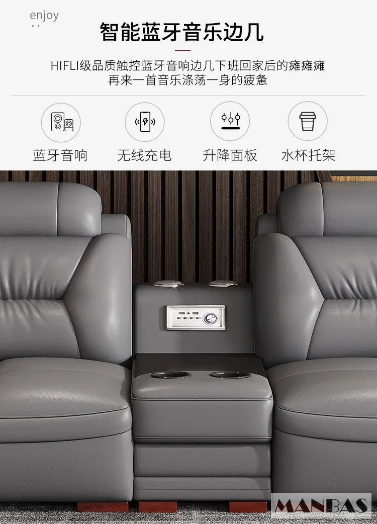Linlamlim Modern Genuine Leather Sectional Sofa Set with Chaise Lounge– Upholstered Modular Couch with USB and Bluetooth Speaker