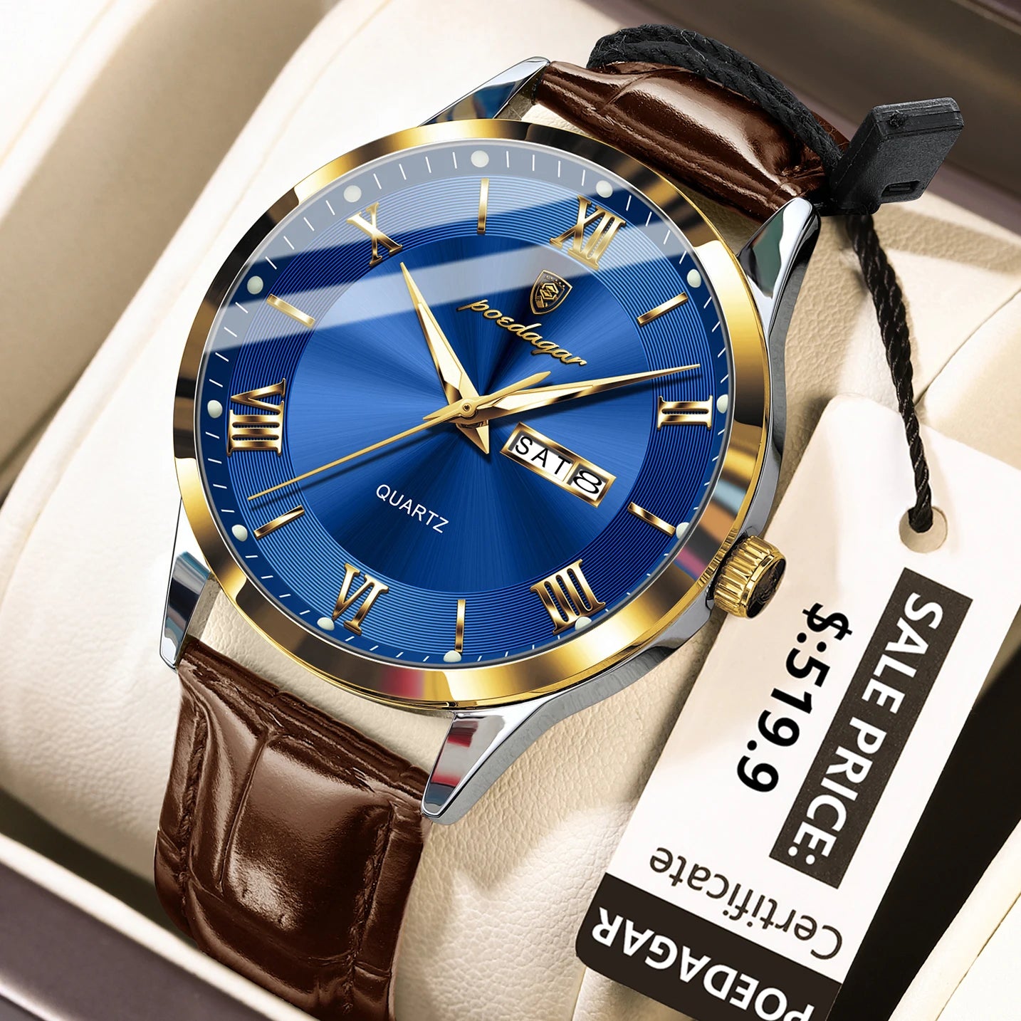 POEDAGAR Top Luxury Watch For Men Military Waterproof Luminous Date Week Man Wristwatch Leather Men's Quartz Watches Sport Reloj
