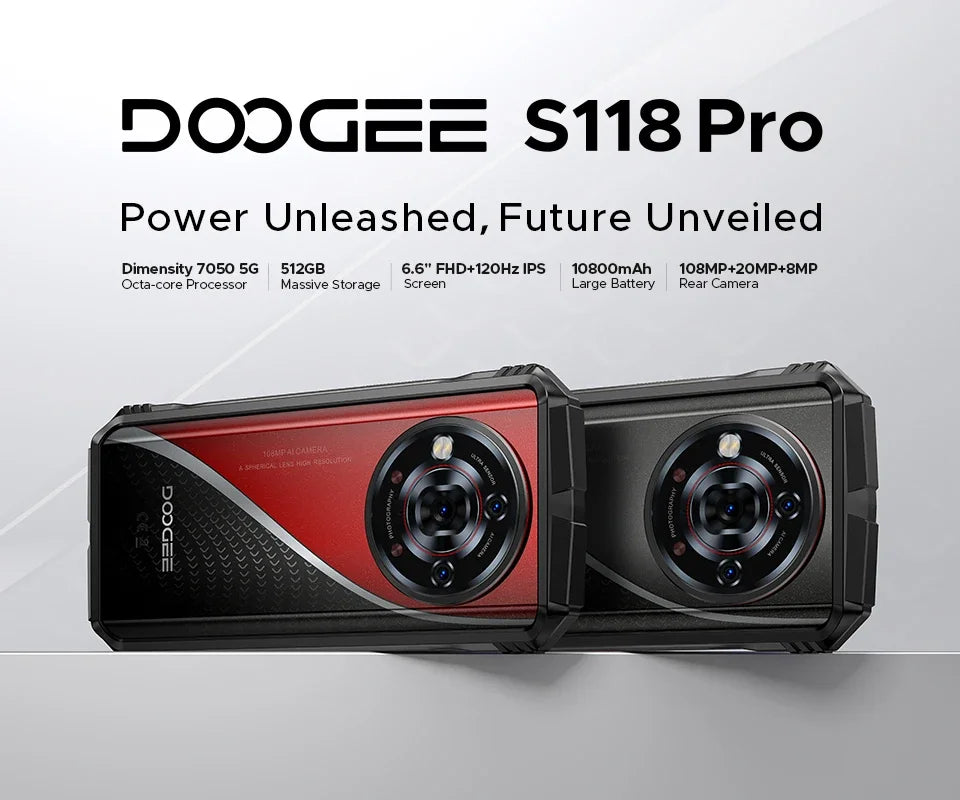 Global Version DOOGEE S118 Pro Rugged Phone 8GB 512GB 108MP AI Main Camera 6.6'' FHD 120Hz 10800mAh Battery Android 14 NFC