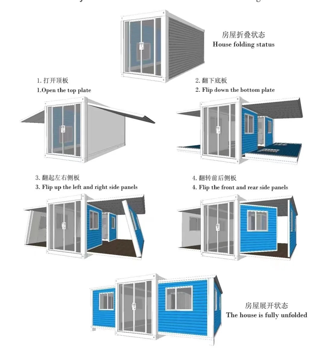 Luxury 2-5 Bedroom Prebuilt Container House 20-40Ft Portable Mobile Tiny Home Prefab Foldable Expandable Sandwich Panel Shop