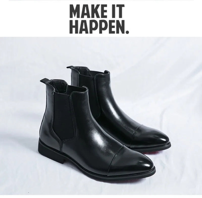 Luxury Brand Men Chelsea Boots Fashion Pointed Toe High Top Leather Boots Business Dress Boots for Men 2025New Casual Ankle Boot