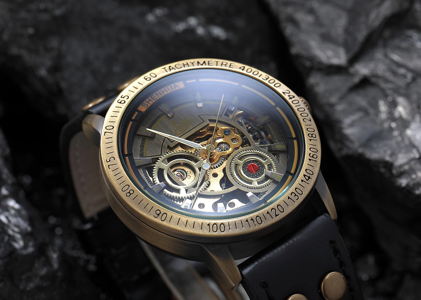 Personalized European American style men mechanical watch night light hollow out leisure retro fully automatic mechanical watch