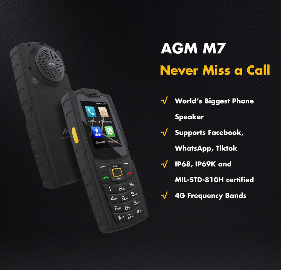 AGM-M7 Feature Phone4G, Android Waterproof Touch Screen Mobile Phone, 2500mAh Cellphone, English, Russia, Keypad Rugged Phone