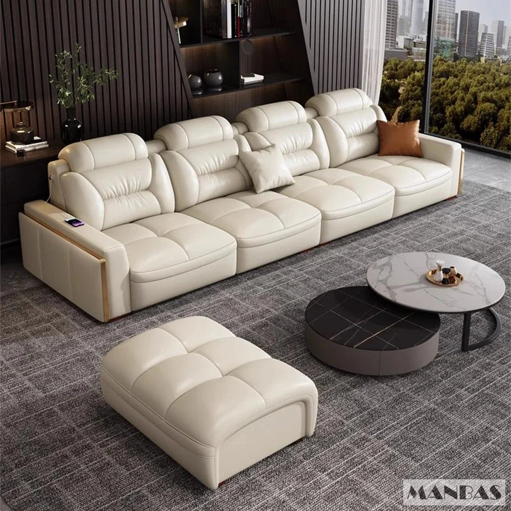 Linlamlim Modern Genuine Leather Sectional Sofa Set with Chaise Lounge– Upholstered Modular Couch with USB and Bluetooth Speaker