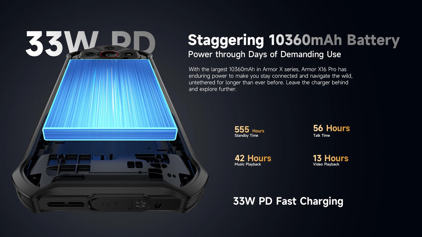【World Premiere】Ulefone Armor X16 4G Rugged Phone 10360mAh Battery 128 GB ROM 120Hz 6.56"NFC Android 15 Smartphone Night Camera
