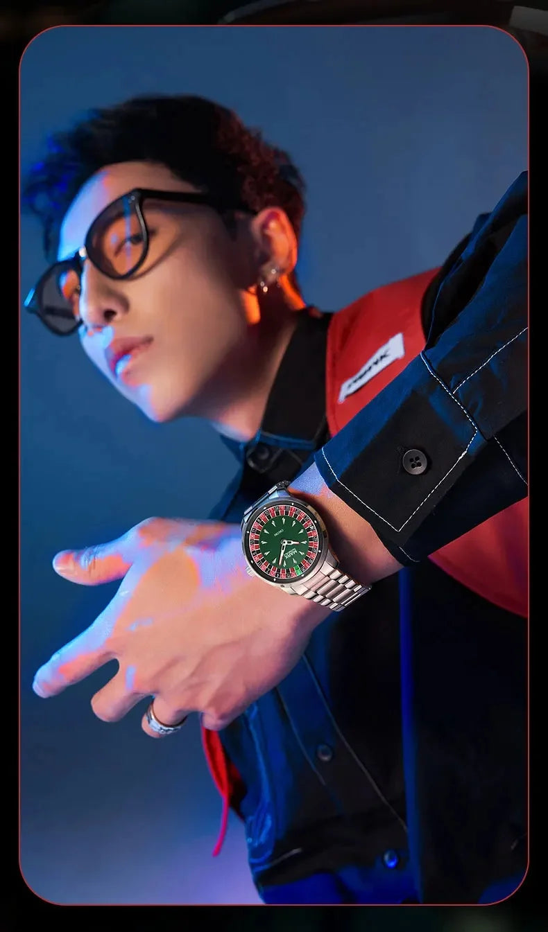 Mark Fairwhale 2025 New Top Brand Men Quartz Watch Arabic numerals Rotating Dial Roulette Automatic Watch Diamond Luminous Hand