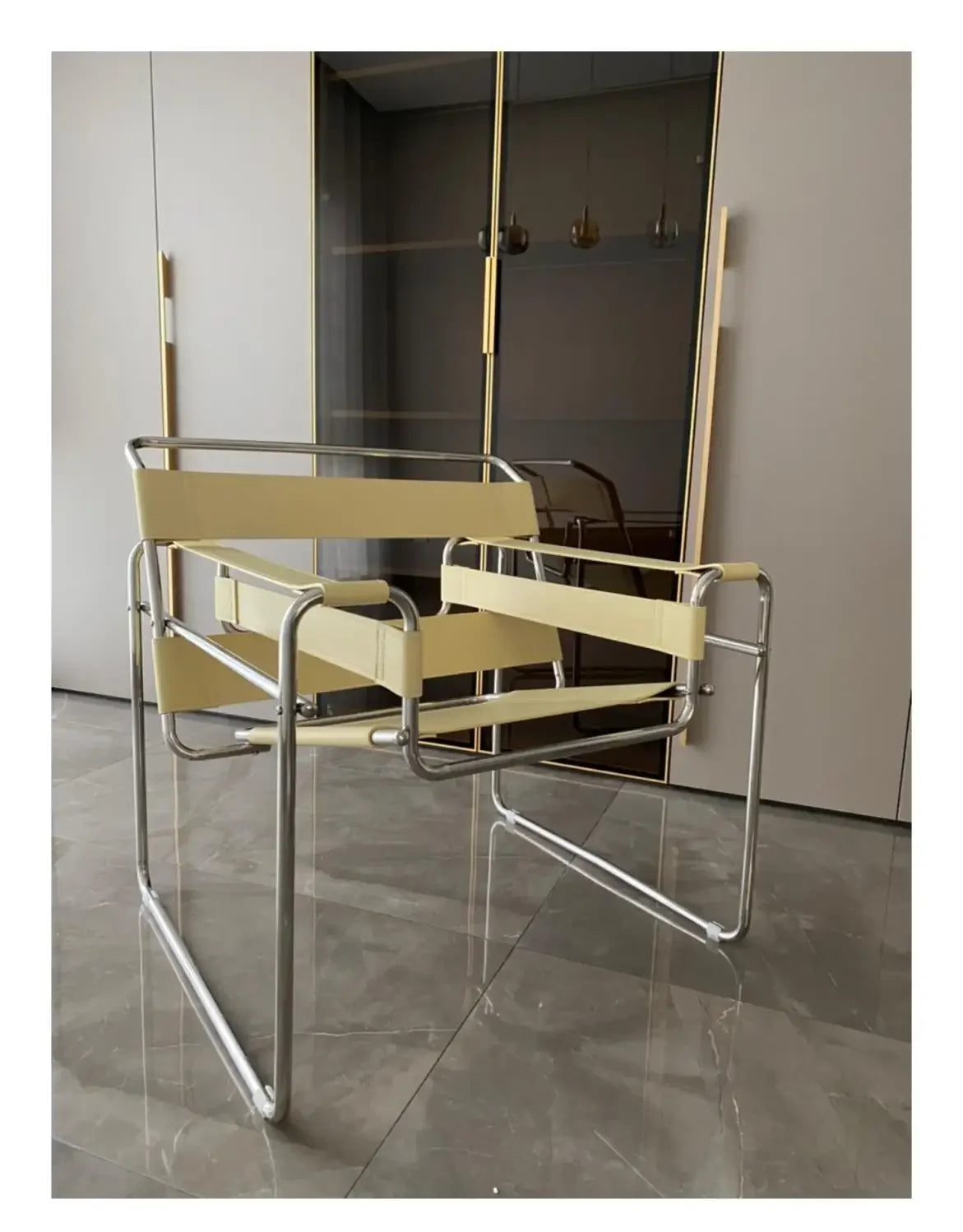 Vassili Genuine Leather Lounge Chair Bauhaus Style MidCentury Modern OnePiece with Stainless Tube Frame Premium office Furniture