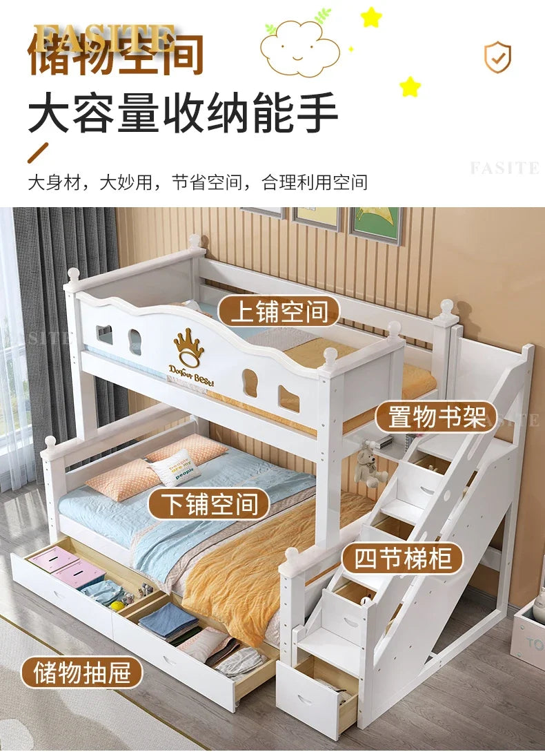 Solid wood bunk bed bunk high and low mother and child upper and lower bed small apartment crown children's slide sibling