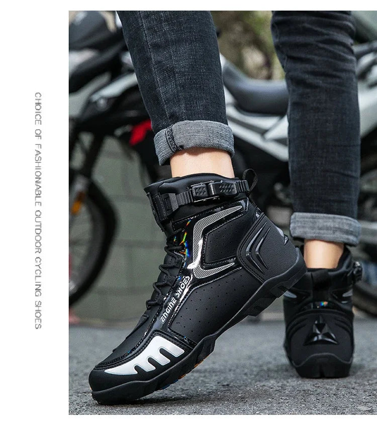 Men Leather Motos Breathable Anti Slip Wear-resistant Riders Boots Motorbike Racing Ankle Length Shoes 2024 New Motorcycle Boots
