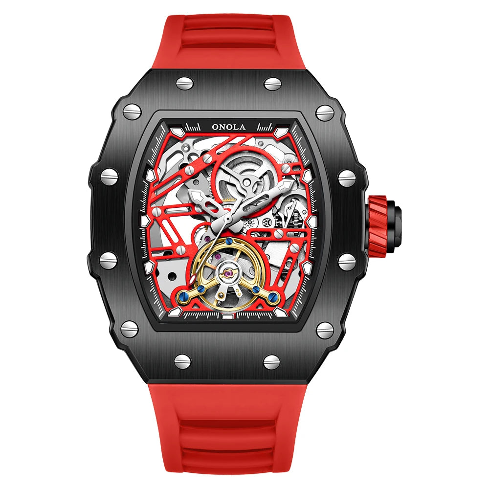 ONOLA 3854 Tonneau Original Automatic Watch for Men Silicone Super Wristwatch Sport Mechanical Clock montres hommes