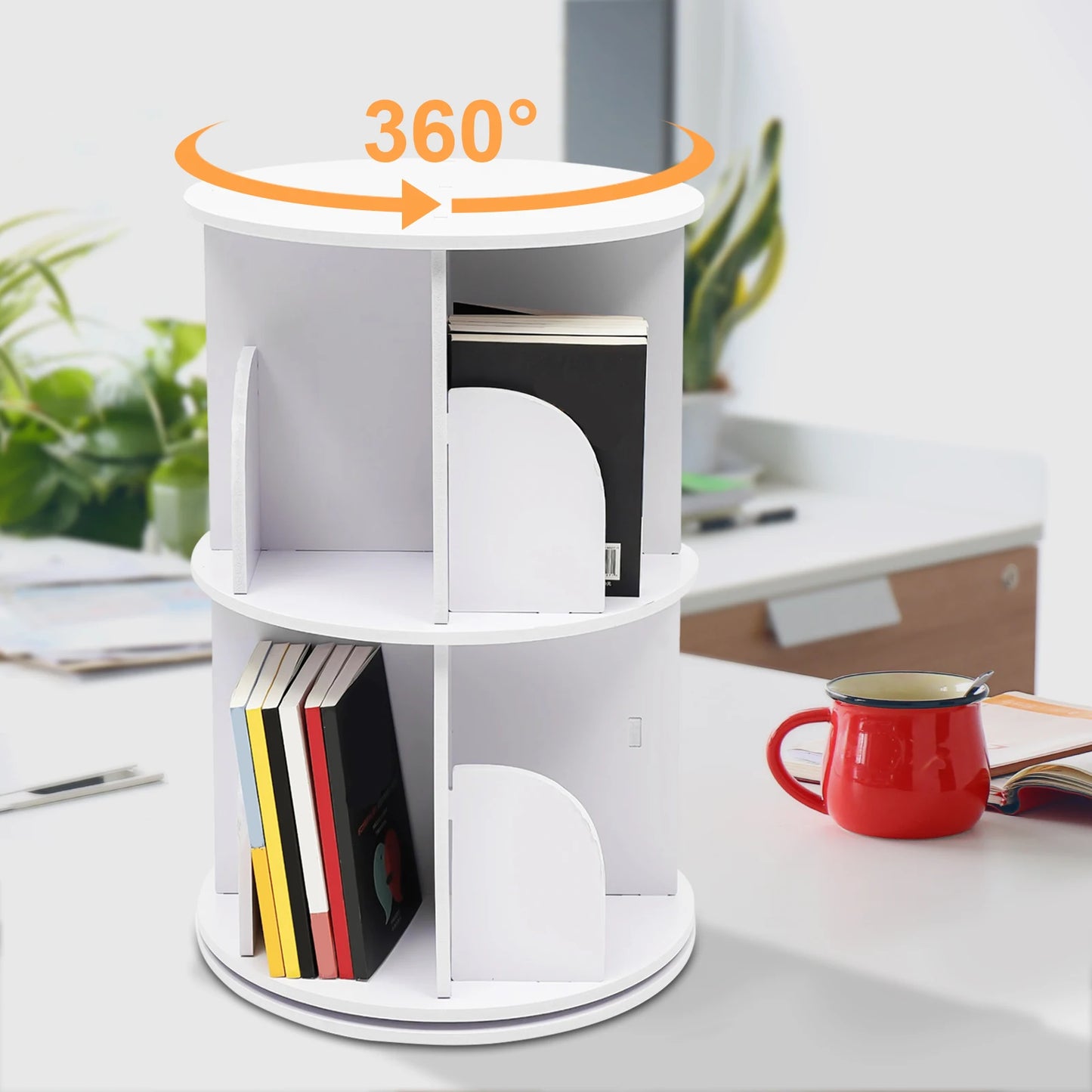 40x59.5cm 2-Tier Freestanding Rotating Bookshelf Suitable for Bedrooms, Living Rooms, Children's Rooms, Study Rooms