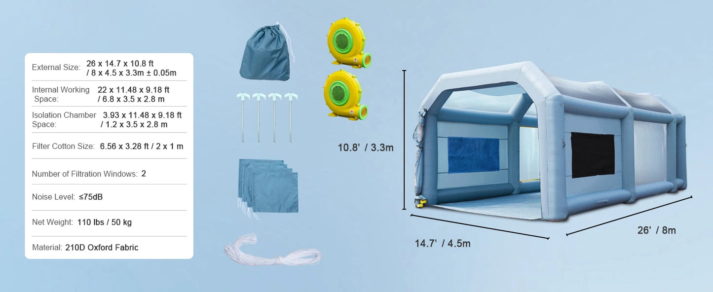 SucceBuy Inflatable Paint Booth with Blowers Inflatable Spray Booth Powerful Spray BoothCar Paint Tent Air Filter System