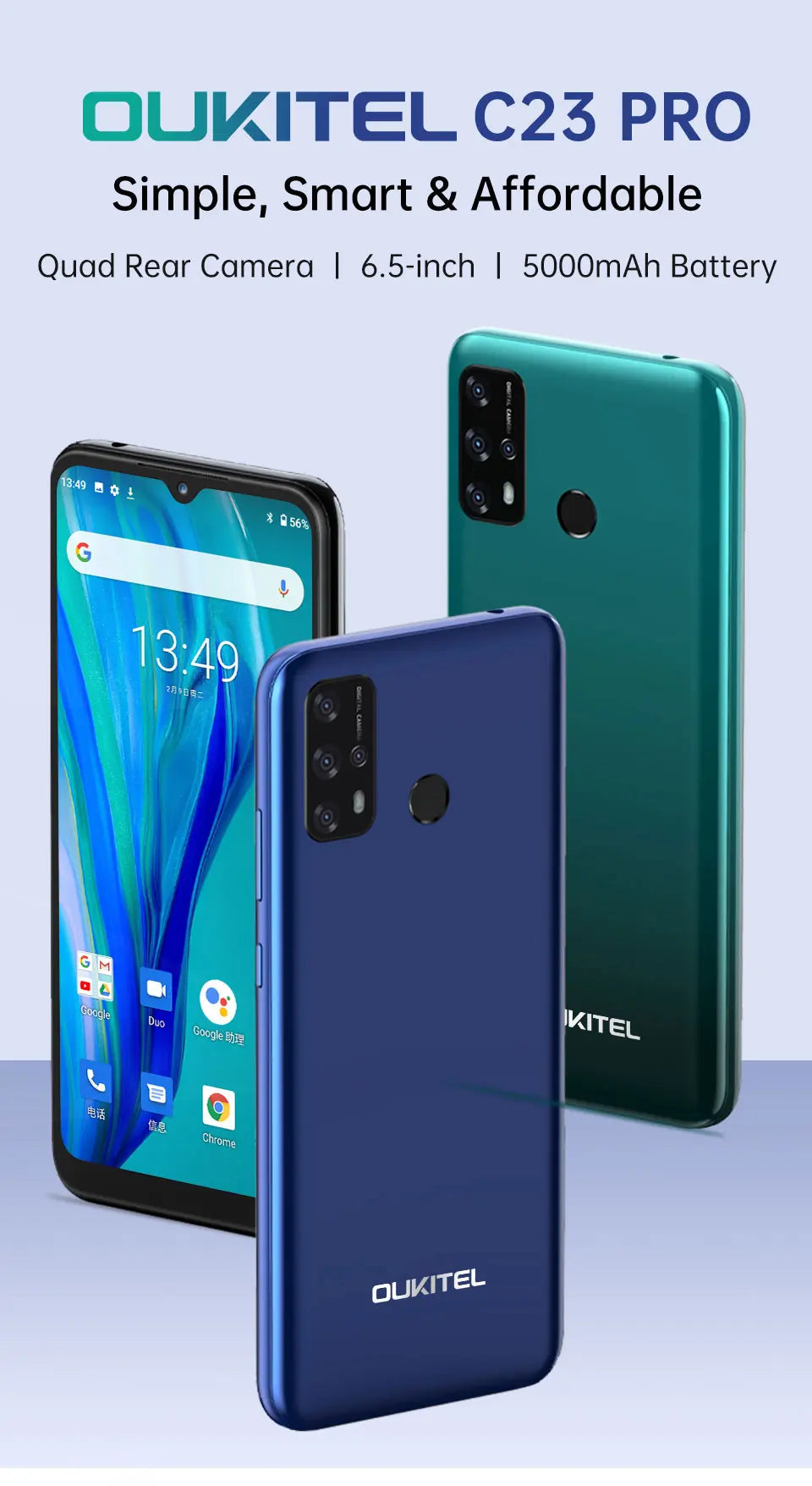 Oukitel-C23 Pro Android Smartphone, 6.53 ", 5000mAh, 4G Lte, Cheap Mobile Phone, 8pm/13PM Camera, Smart Phone
