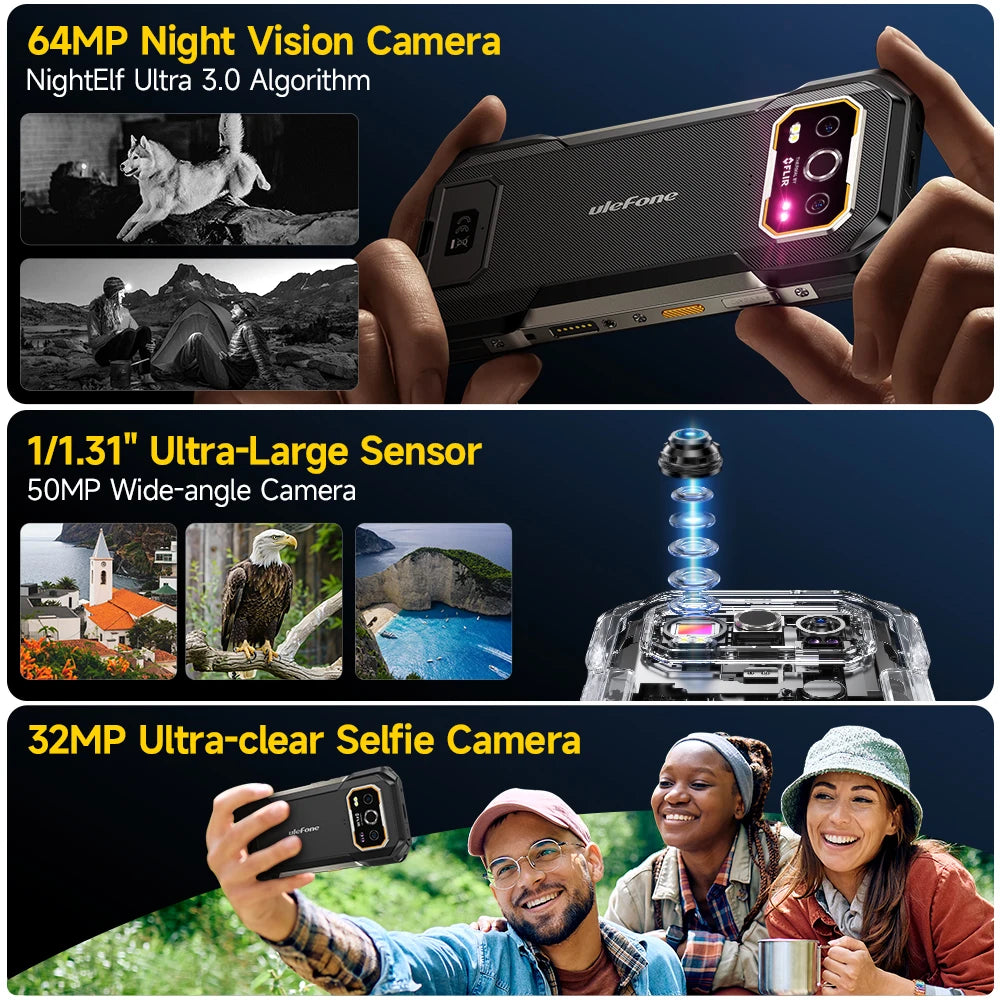 Ulefone Armor 27T 4G THERMAL BY FLIR® Rugged Phone 10600mAh Up to 24GB+256GB 6.78"FHD 120Hz Night Vision Android 14 Smartphone